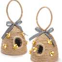 Hedume 2 Pack Bee Hive Decor with Loop, Mini Bee Hive Bees Tiered Tray Decor, Spring Summer Shelf Sitter Coffee Bar Kitchen Table Bumble Bees Theme Party Home Decorations