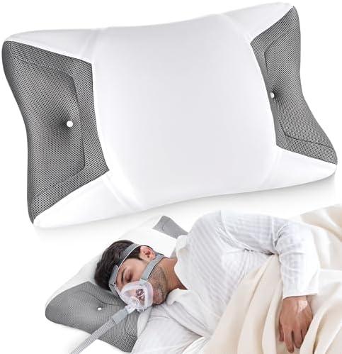 CPAP Pillow for Side Sleeping, Sleep Apnea Pillow for All CPAP Masks Users to Reduce Air Leaks & Masks Pressure, Memory Foam Pillow with Cooling & Breathable Pillowcase for Side Back Sleeper (White)