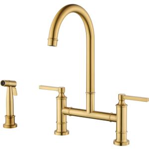 Kitchen Faucet with Side Sprayer 59" Extra Long Hose Pull-Out Spray High Arc Dual Handle Swivel Kitchen Sink Faucets 3 Holes Stainless Steel Brushed Gold Faucet for Commercial Laundry Farmhouse
