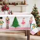 Christmas Nutcracker Tree Tablecloth Waterproof,Pink Table Cloth Rectangle Stain Resistant, Washable Table Cover for Home Kitchen Dining Party Decoration (60×120 Inch)
