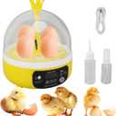 4 Eggs Mini Incubator with Transparent Lid,7W Automatic Temperature Humidity Control,Household Small Poultry Hatching Machine,for Chickens Ducks Pigeons (Auto Turning)