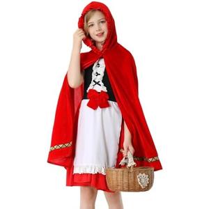 LMYOVE Little Red Riding Hood Costume Kids for Girls Halloween Cosplay Party Dress Outfits with Cloak Cape, 10-13 Years Old