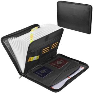 Fireproof Accordion File Organizer, 26 Pockets Portable Expanding File Folder, Fireproof Waterproof Accordion Accordion File Organizer with Zipper & Labels for Important Document/Paper Storage