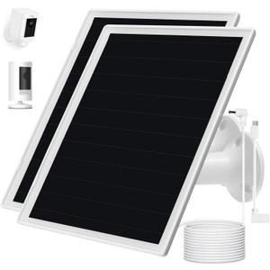 Solar Panel Charger for Ring Camera, Compatible with Ri ng Stick Up Cam Battery, Ring Spotlight Plus/Pro Battery,Waterproof, 5V 6W Fast Charging (White-2Pack)