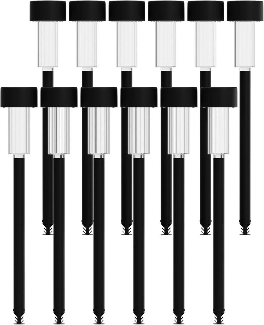 Flash Furniture Hartford 12 Pack LED Solar Lights - All-Weather Black Outdoor Solar Powered Lights - Landscape Lighting for Pathway, Garden, & Yard