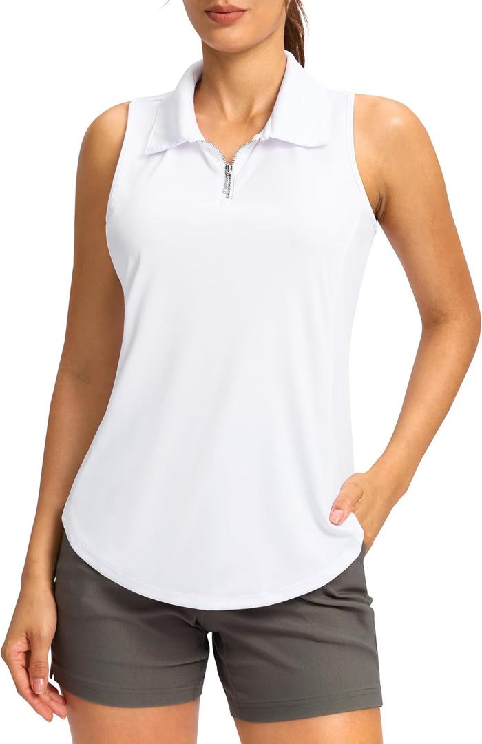 SANTINY Women's Golf Shirts Tank Tops Sleeveless Tennis Polo Racerback with Collar Athletic Tanks Quick Dry (White, XXL)