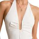 SweatyRocks Women's Sexy Deep V Neck Halter Open Back Ruched Bodysuit Tops (White, XS)