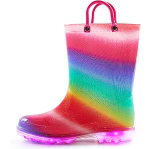 K KomForme Toddler Light Up Rain Boots for Girls Boys Waterproof Rain Boots with Handles Outdoors