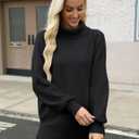 CiCiBird Women Oversized Turtleneck Sweater Fall Long Lantern Sleeve Knit Pullover 2025 Winter Fashion Jumper Top (Blue, S)