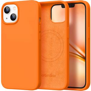 GolbinBox Magnetic for iPhone 13 Case & iPhone 14 Case, Compatible with MagSafe, [Soft Anti-Scratch Microfiber Lining], Slim Liquid Silicone Shockproof Protective Phone Case 6.1 inch, Orange