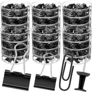Operation Christmas 1560 Pcs Paper Clips and Binder Clips Assorted Sizes Large Medium Small Binder Clip, Paperclips for Operation Christmas Items Bulk Office Supplies(Black)