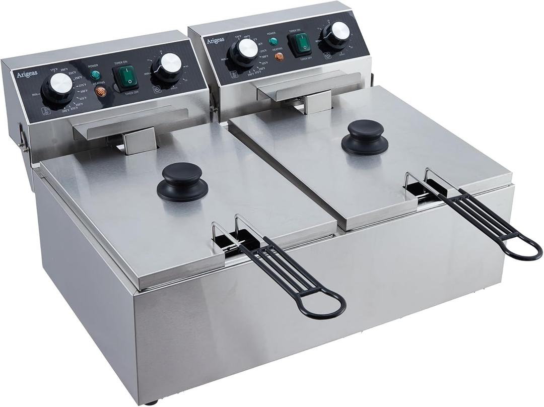 3600W Commercial Deep Fryer 21.2QT/20L - Stainless Steel Countertop Fryer with 2 Removable Baskets & Lids - Cool-Touch Handles - Ideal for Restaurants, Chicken & French Fries