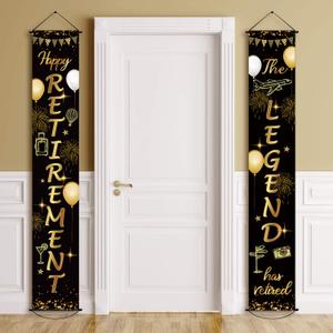 Boao Retirement Porch Sign Door Hanging Banner, Retirement Banner the Legend Fabric Door Sign Background for Retire Party Decoration Supplies, 71 x 12 Inches(Black and Gold)