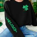 KIMSOONG St. Patrick's Day Sweatshirt for Women Sequins Shamrock Print Shirts Long Sleeve Crewneck Pullover Tops Black