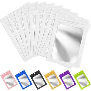 FUNFERY 100 Pack Mylar Resealable Bags Foil Packaging Bags with Clear Window, Zipper Bag Smell Proof Pouch for Food Storage, Cookies, Sample, Small Business(White,6.3x9.4inch)