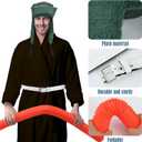 Funtery 3 Pcs Christmas Costumes Include Winter Faux Fur Green Trapper Hat White Robe Belt and Solid Orange Hose for Men Women Christmas Cosplay Party