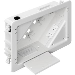 in-Wall TV Box with Flange for Home Theater Installation, Cord Hider for Wall Mounted TV, with 2 Duplex Outlets, Cable Bracket, LV Cable & 1-1/2" ENT Entrance, Ideal for New or Retrofit Job (White)