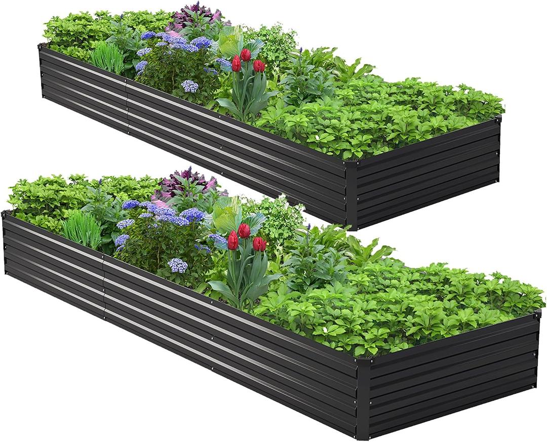 2PCS 9x3x1ft Galvanized Raised Garden Bed Kit,Metal Planter Box for Vegetables,Flowers,Herbs Durable Rust-Resistant Patio Gardening Beds,Black