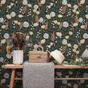 2 x HAOKHOME Peel and Stick Wallpaper Floral Removable Stick on Contact Paper for Bathroom Green/Beige/Black 17.7in x 9.8ft