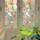 Niviy Orange Wildflowers Stained Glass Window Film, Rainbow Window Film Glass Decals Static Cling Stickers, Windows Tint for Home Bathroom (16.93 x 39.37inch)