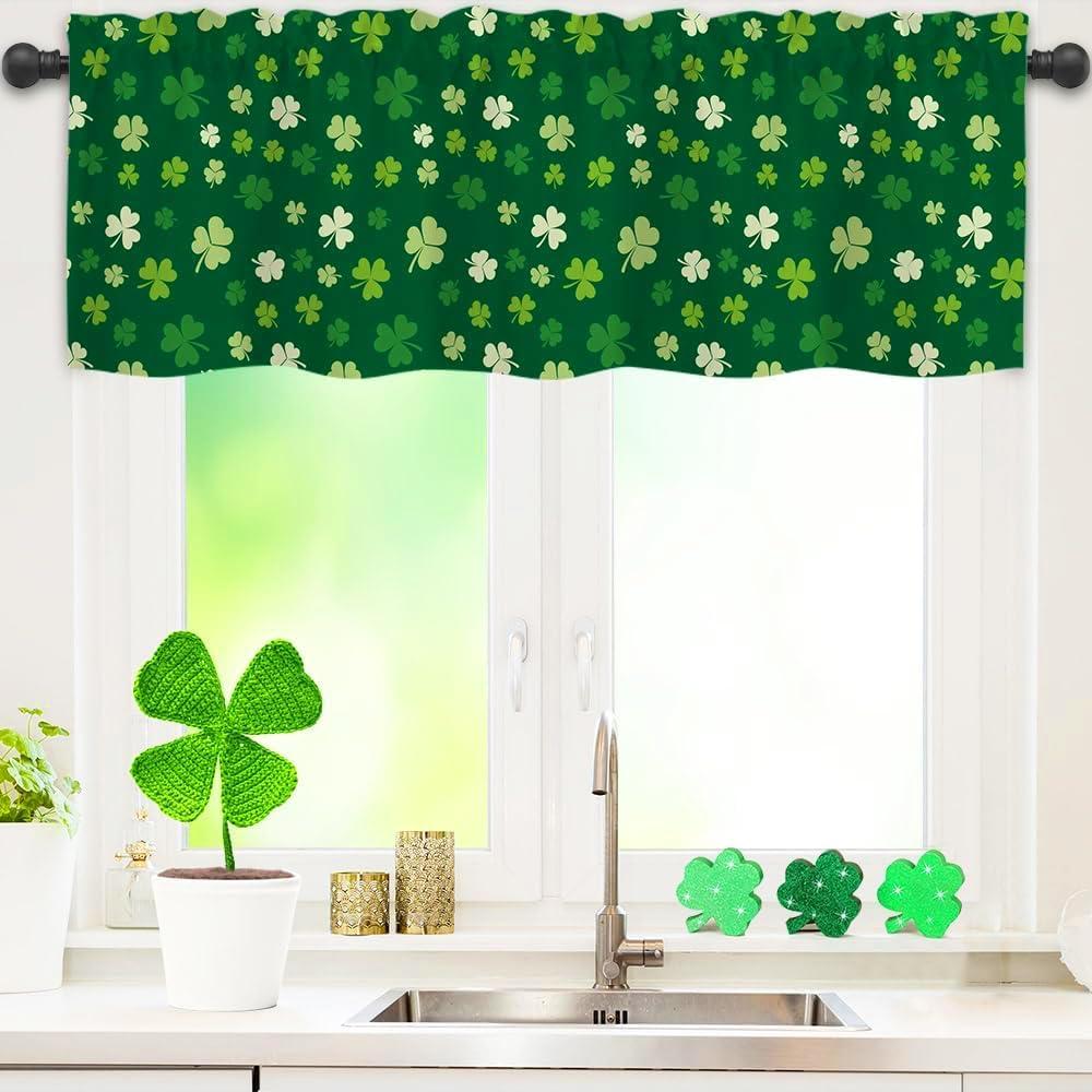 Nialnant St Patricks Day Kitchen Valances for Windows 54" W x 18" L, Green Clover Window Valances for Living Room, Rod Pocket Curtain Valance for Bathroom