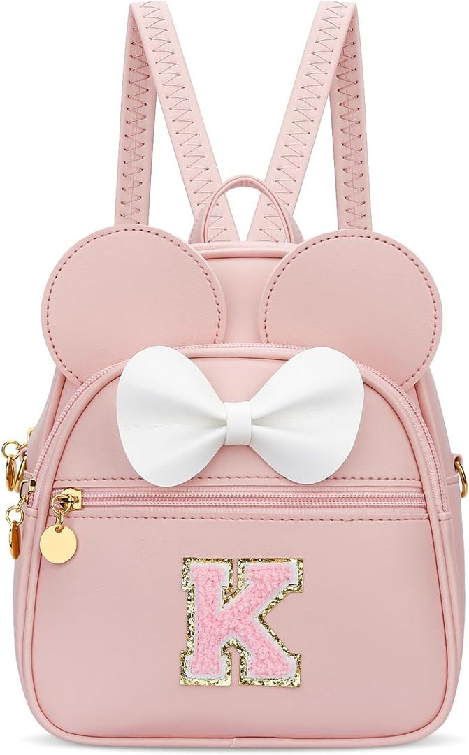 KKXIU Girls Initial Bowknot Cute Mini Backpack for Toddler, Travel Small Girl Backpacks, Personalized Trendy Stuff Gift for Little Girls and Kids(K, Pink)
