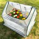 Miory Raised Garden Bed with PE Cover, 4x2.5x1 FT Galvanized Planter Box Outdoor with Mini Greenhouse, 2 Zippered Windows for Vegetables, Flowers, Includes Plant Labels & Gloves