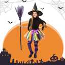 SATINIOR Halloween Witch Costume Set for Girls - Tutu Skirt, Striped Tights, Hat, and Plastic Broom for Cosplay Party Favors Supplies