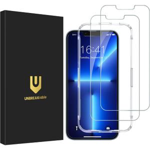 UNBREAKcable 2-Pack Screen Protector for iPhone 14/13/13 Pro Military-Grade Shatterproof Tempered Glass [9H+ Hardness] [Easy Installation Frame] [99.99% HD Clear] for Apple iPhone 13 Pro/13/14