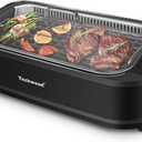 Techwood 1500W Smokeless Indoor Electric Grill with Non-Stick Plates and Tempered Glass Lid - Korean Grill with Temperature Control , Black