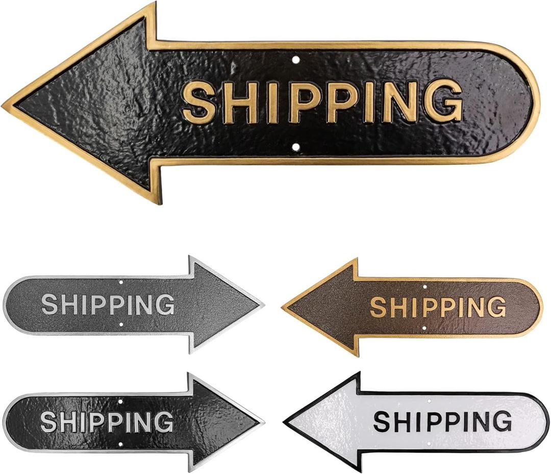 Shipping - Shipping with Arrow - Shipping Sign - Shipping wall Sign - Outdoor Shipping Sign - Shipping Sign for Business- Easy Install Shipping Plaque - 5 Colors - Made in the USA