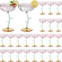 24 Pcs Flower Detachable Martini Glasses, 7oz Plastic Cocktail Glasses, Flower Edge Wavy Mimosa Champagne Glass Coupe Unbreakable Glassware for Wine Wedding Valentine Party(Pink), Capacity: 7oz