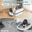 Extra Large Stainless Steel Cat Litter Box, 27.5" L x 19.7" W x 14" H XXXL Semi Enclosed Removable Metal Litter Tray with High Sided Enclosure, Scoop, Anti-Leakage, Non-Sticky, Easy Cleaning
