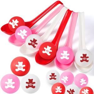 PullCrease 24 Pack Valentine's Day Spoon Relay Race Toy Set , Heart Ball and Spoon Race Game for Indoor Outdoor Office Party Supplies Favors(White, Pink, Red,Bear)