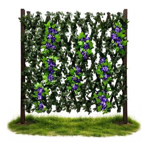 86 York Expandable Wooden Privacy Fence with Artificial Flowers & Greenery, In-Ground Decorative Outdoor Privacy Screen to Hide AC Units & Trash Cans, Garden & Yard Decor Panel