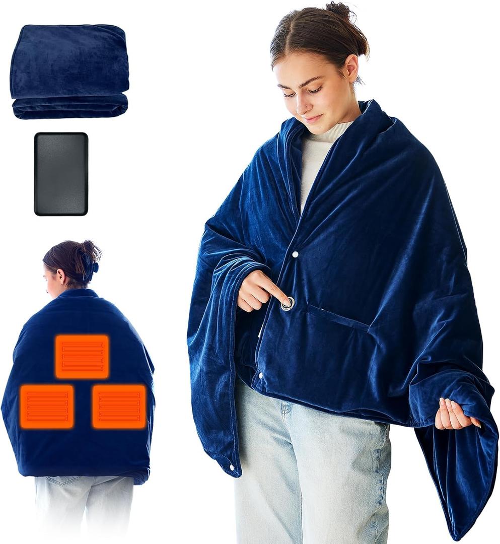 GLITI USB Heated Blanket,Cordless Electric Blanket with 10000mAH Battery,61" x 34" Heated Throw Blanket with 3 Fast-Heating Levels,Machine Washable Super CozySoft Portable Heated Blanket for Women Men