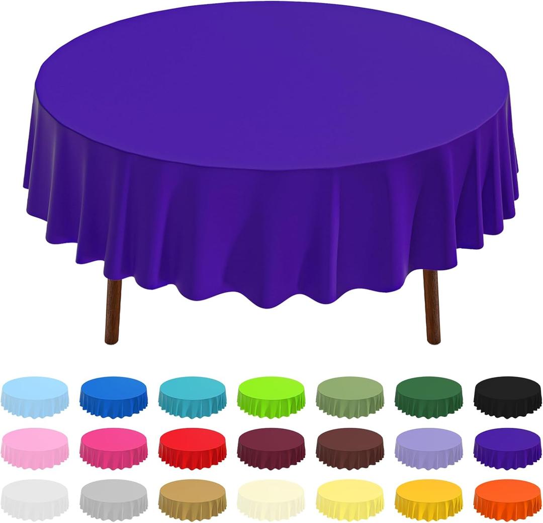CXPSINC 8 Pack Premium Disposable Plastic Tablecloth 84" Round Table Cover for Birthdays Weddings Christmas Anniversary (Purple)
