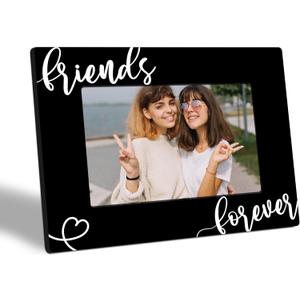 Friendship Wooden Photo Frame For 4" x 6" Picture - Friends Forever - Black Minimalism Tabletop Picture Frame Decor For Home Office Table Shelf - Friendship Gifts For Besties Friends Coworkers - A04