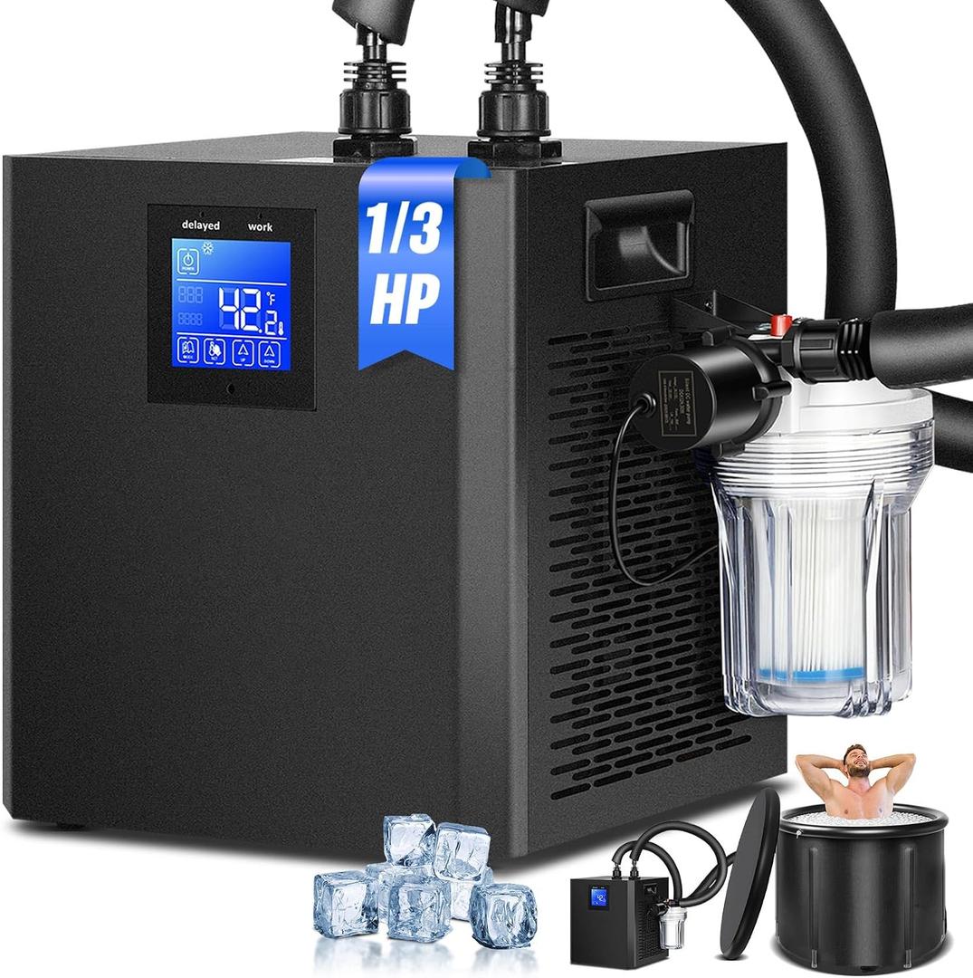 Ice Bath Water Chiller for Cold Plunge Tub, 1/3 HP Cold Plunge Chiller with Filter & Pump, Insulated Hoses, Ideal for Therapy Recovery 110V