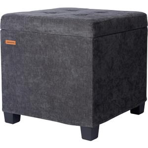 ABHENG Chenille Cover Steel Frame Ottoman with 48L Storage,17.7" x 17.7" x 17.7" Square Linen Storage Ottoman Stool Cube with Legs,for Dorm Livingroom Charcoal UASND641B