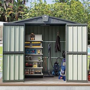 Ritsu Outdoor Storage Shed, Outdoor Garden Shed for Bike, Trash Can, Machine, Galvanized Steel, Outdoor Shed with Lockable Door for Backyard, Patio, Lawn (6.5x4.2ft, Black)