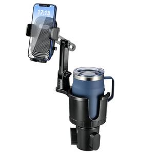 Cup Holder Phone Mount for Car,Upgraded 2 in 1 Car Cup Phone Holder Expander with Adjustable Base,360 Degree Rotation,This Hill Cup Phone Holder for Car Compatible iPhone,Samsung & All Smartphones
