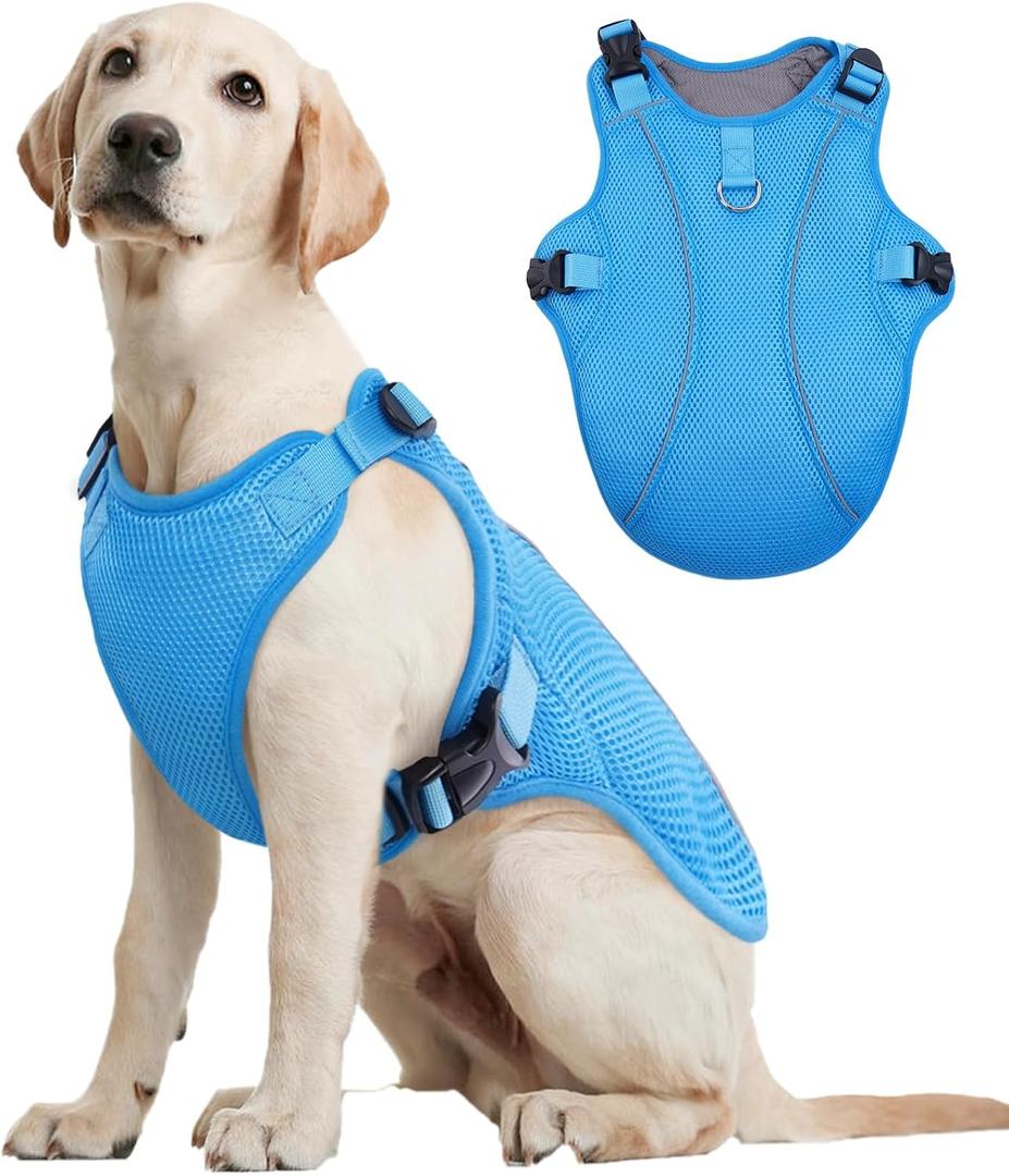 Kuoser Dog Cooling Vest Harness, Large Dog Cooler Jacket with Adjustable Buckle for Outdoor Beach, Hiking, Training Blue XL (XL (Chest Girth:22.8-29.5''))