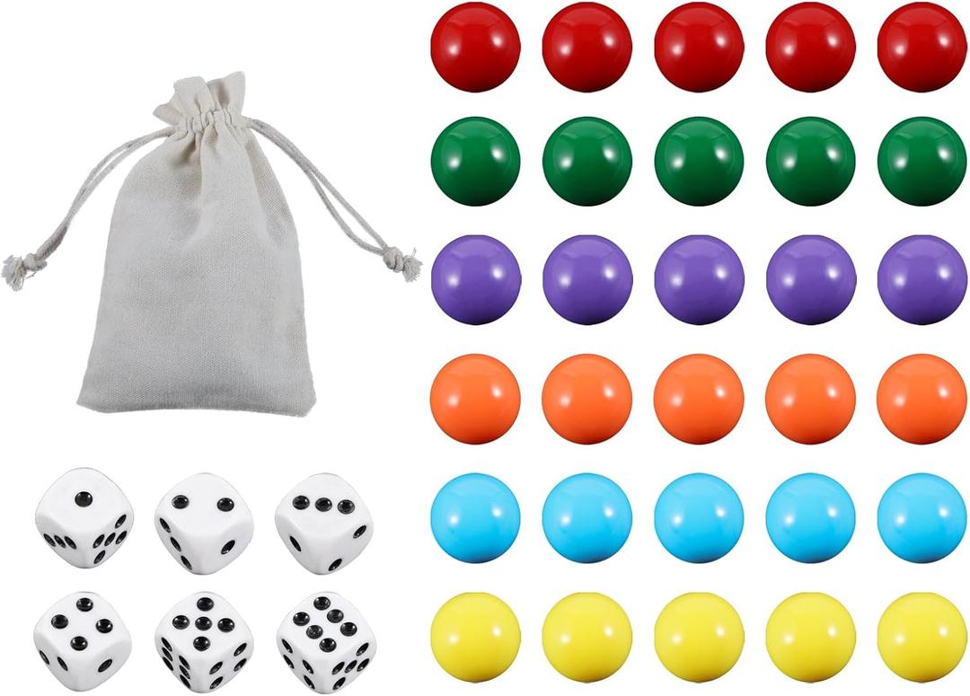 30Pcs 18MM Game Marbles Replacement for Wahoo Board Game with 6 Dices,6 Colored Replacement Balls and 1 Storage Bag