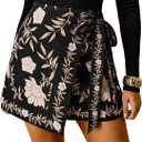 RoseSeek Women's Boho Floral Print Wrap Mini Skirt Tie Side Summer Vacation Beach Skirts (Beige, XL)