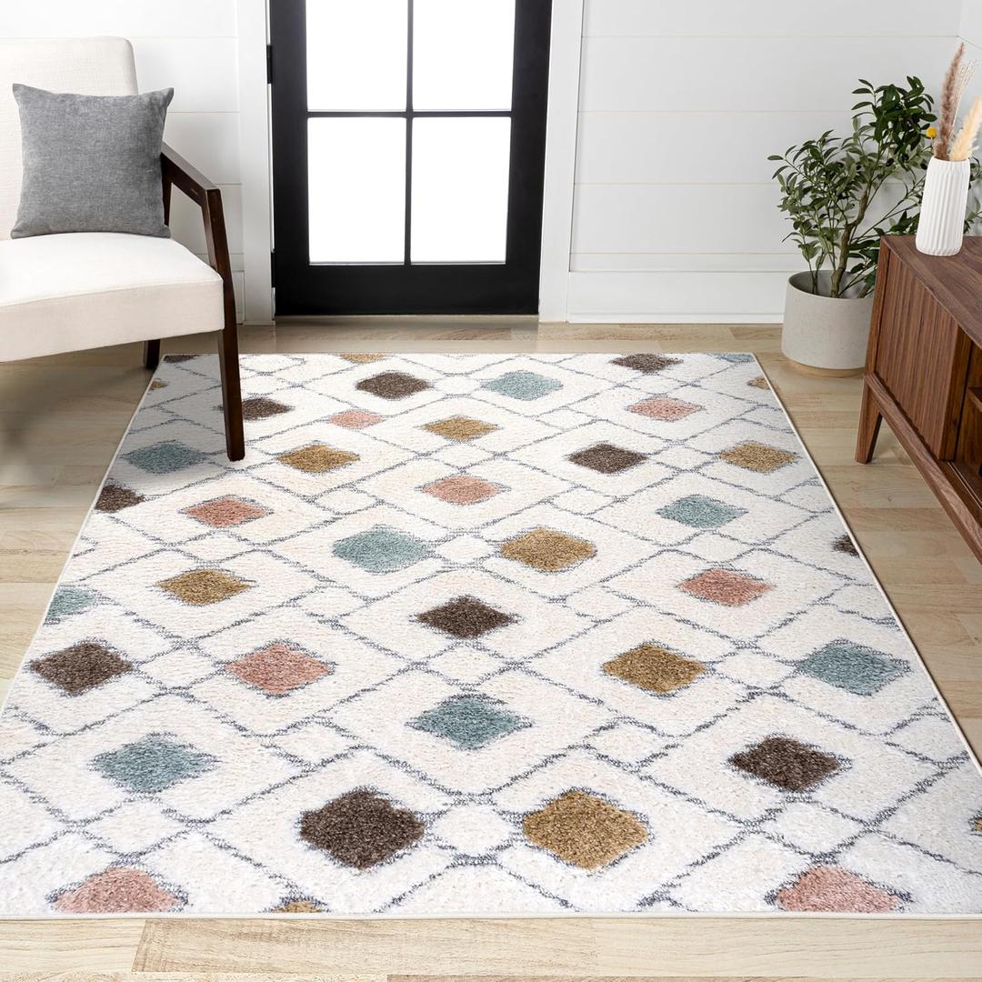JONATHAN Y Trellis High-Low Multi/Cream Indoor Area Rug 3X5 ft, Astrid Retro for Living Room, Bedroom, Kitchen, Office, Easy-Cleaning, High Traffic, Pet-Friendly, Non-Shedding SNT103A-3
