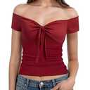 Sexy Tops for Women Going Out Off The Shoulder Sweetheart Neckline Fashion Summer Clothes (Medium,  Wine Red)