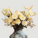 KBREE Artificial Mums Bouquets Faux Daisy Flowers, 4 Bunches Handmade Flowers, 17.7" Natural Farmhouse Mums Bouquets for Winter Home Decor, Indoor Decor & Table Centerpieces(Pale Yellow)