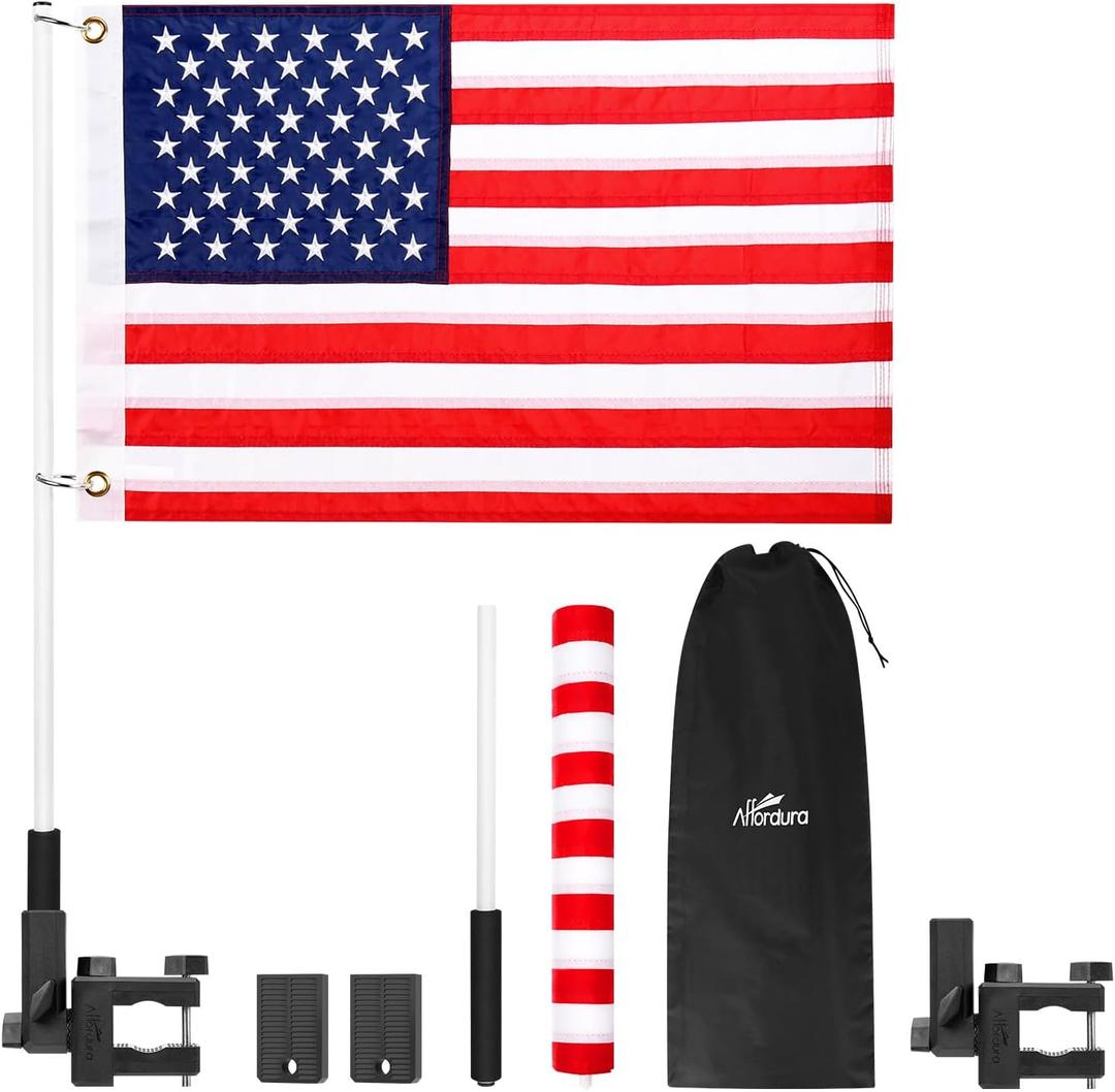 Affordura American Boat Flag Kit with Flag Holder, 16x24 US Boat Flag Marine with Upgraded Mount for Pontoon Boat, Sailboat and More, Perfect Fun Boat Accessories for Men Women