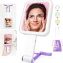 Portable Travel Makeup Mirror with Lights, Double Sided 1X/10X Magnifying Mirror, 3 Color Adjustable Lighting Touch Screen, Rechargeable Lighted Beauty Mirror, Tabletop Handhold Hanging (Purple)